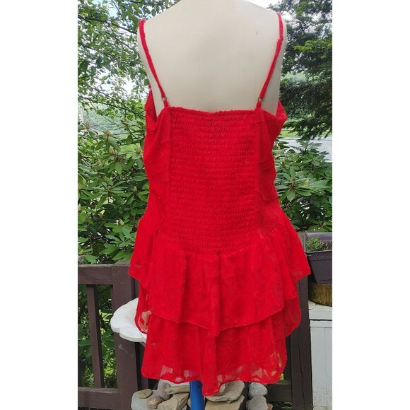 Wild Fable Red Mini Large Dress Ruffle Lace Adjustable Straps Solid Floral - Picture 4 of 9